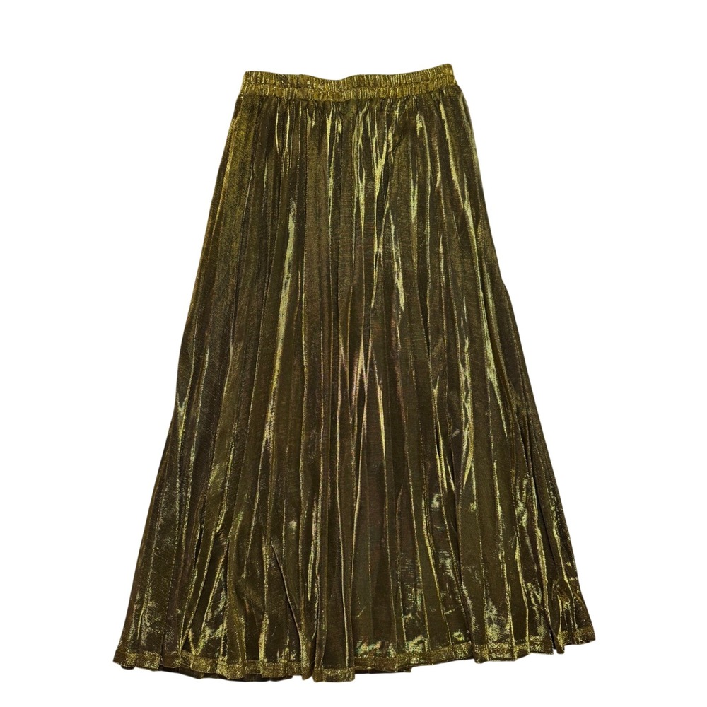 Chartou Metallic Gold Pleated Maxi Skirt